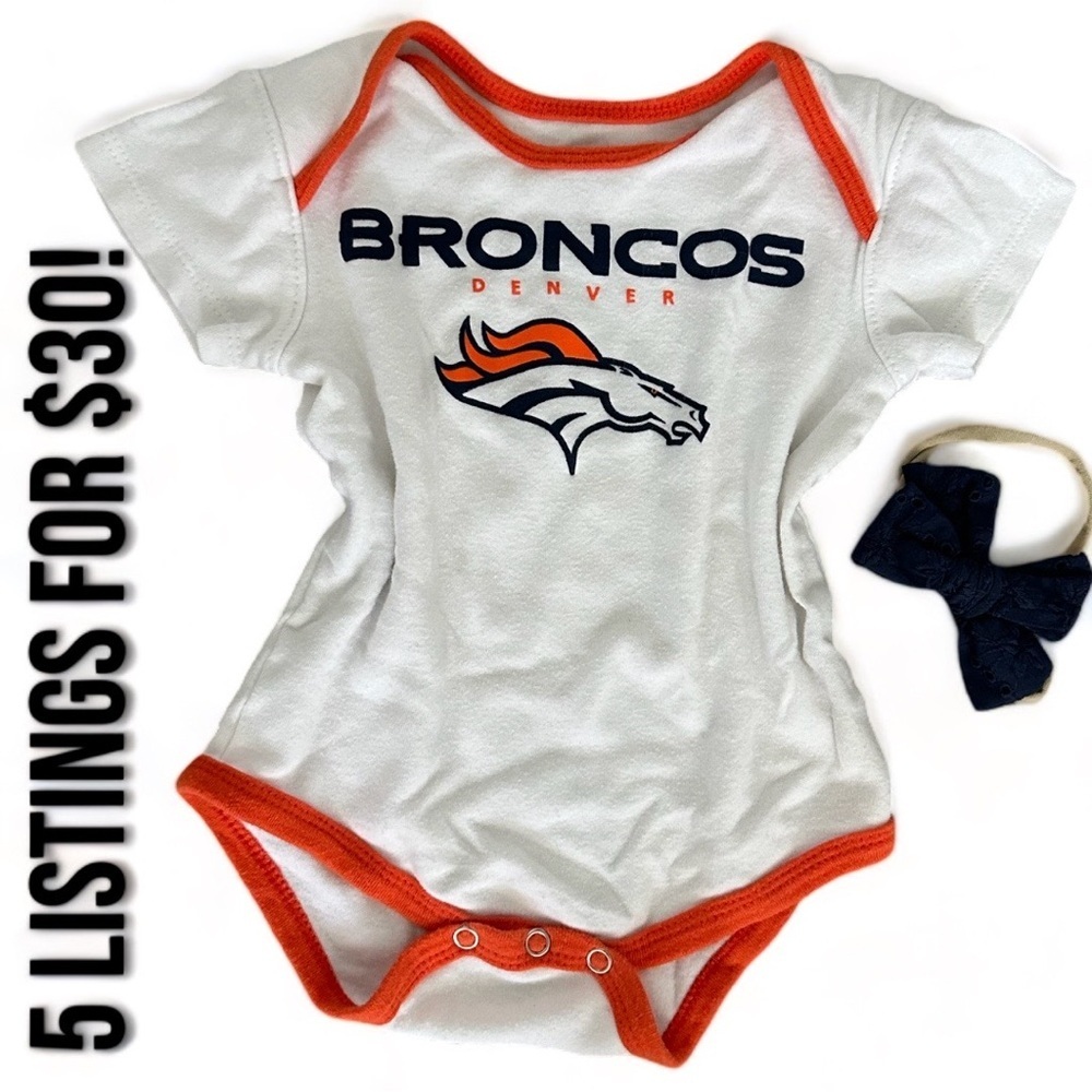 NFL 12 month Broncos football Baby Bodysuit & Matching Hairpiece